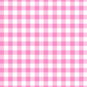 May include: A repeating gingham pattern featuring a grid of alternating solid white squares and solid light pink squares. The design consists of horizontal and vertical lines of equal width that intersect to form a consistent, uniform checkerboard.