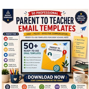 50 plantillas de correo electrónico para padres y profesores (editables en Word y PDF), formularios/plantillas para la comunicación de regreso a clases.