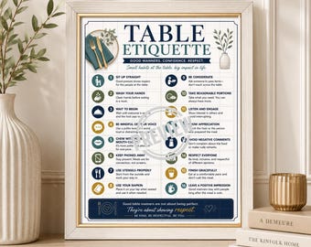Table Etiquette Poster | Good Table Manners Guide | Dining Etiquette | Family Dinner Rules | Classroom Life Skills Poster | PDF