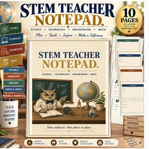 STEM Teacher Notepad Printable | 9 Subject Lesson Planning Pages | Science Math Engineering & Robotics Notes | Teacher Digital Download