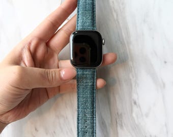 Handcrafted Denim Apple Watch Band, Leather Lined Strap, All Series Compatible