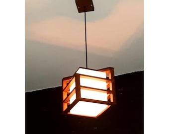 Japanese-style decorative wooden strip-design ceiling pendant light