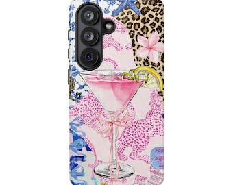 Pink Martini Collage Phone Case | Leopard, Floral, Tropical Drink