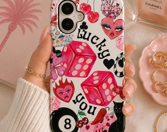 Lucky Dice Phone Case | Retro Tattoo Cherry Poker Design