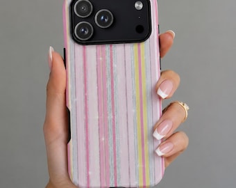 Pink Glitter Striped Tough Case | Sparkle Pastel Phone Cover