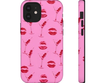 Lipstick Kiss Martini Pattern Tough Case | Pink Phone Cover