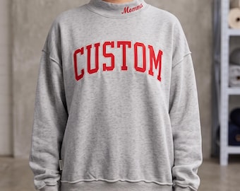 Custom Embroidered Mock Neck Sweatshirt, Personalized Gingham Applique College Pullover, Game Day Sports Mom Graduation Gift