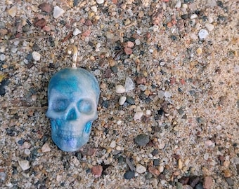 More Beach Party than Bone-Chilling - Ocean-Marble Blue Skull necklace