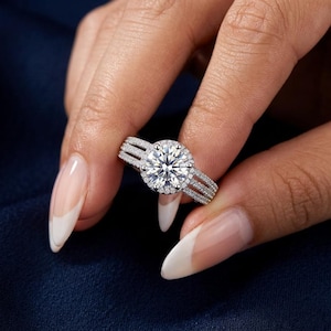 2CT Round Moissanite Split Shank Engagement Ring 925 Silver Wedding Gift