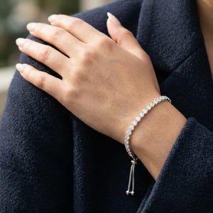 Adjustable Half Tennis Bracelet with Slider Clasp: Moissanite, 925 Sterling Silver