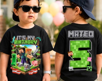 Personalisiertes Blocks-Spiel-Geburtstags-Shirt: Individuelles Videospiel-T-Shirt für Kinder und Jugendliche, 100 % Baumwolle