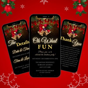 Digital Christmas Oh What Fun Invitation, Party Phone Text Email Evite, Red Christmas Fun Invite, Animated Christmas Santa