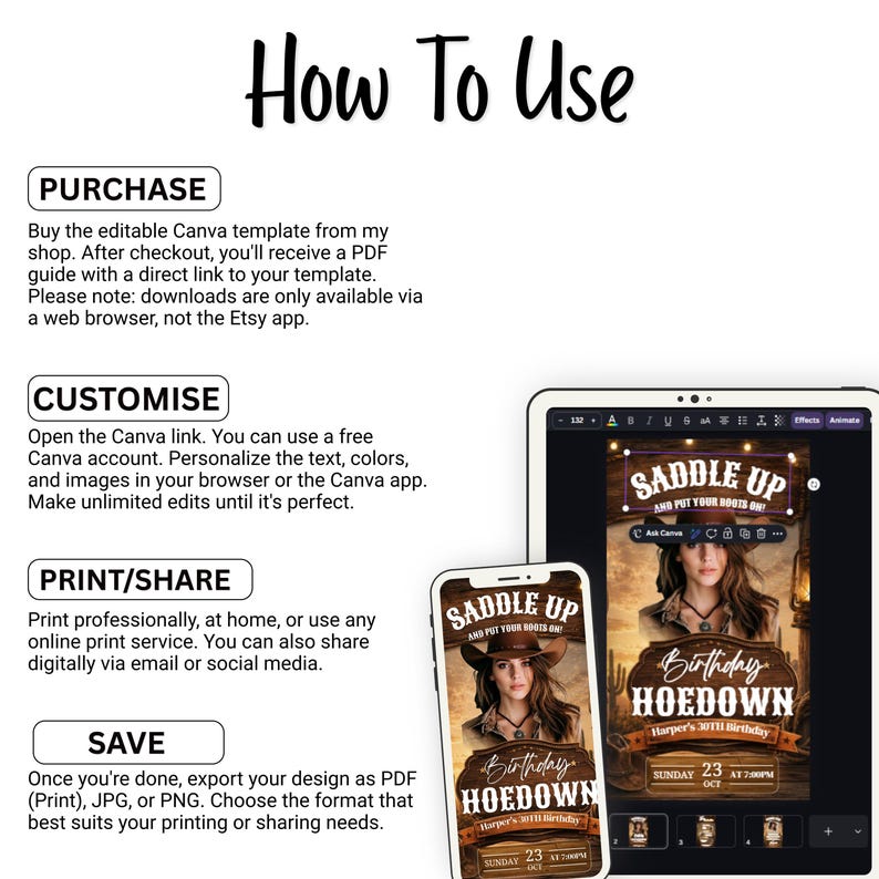 Digital Western Hoedown Birthday Party Invitation, Editable Cowboy ...