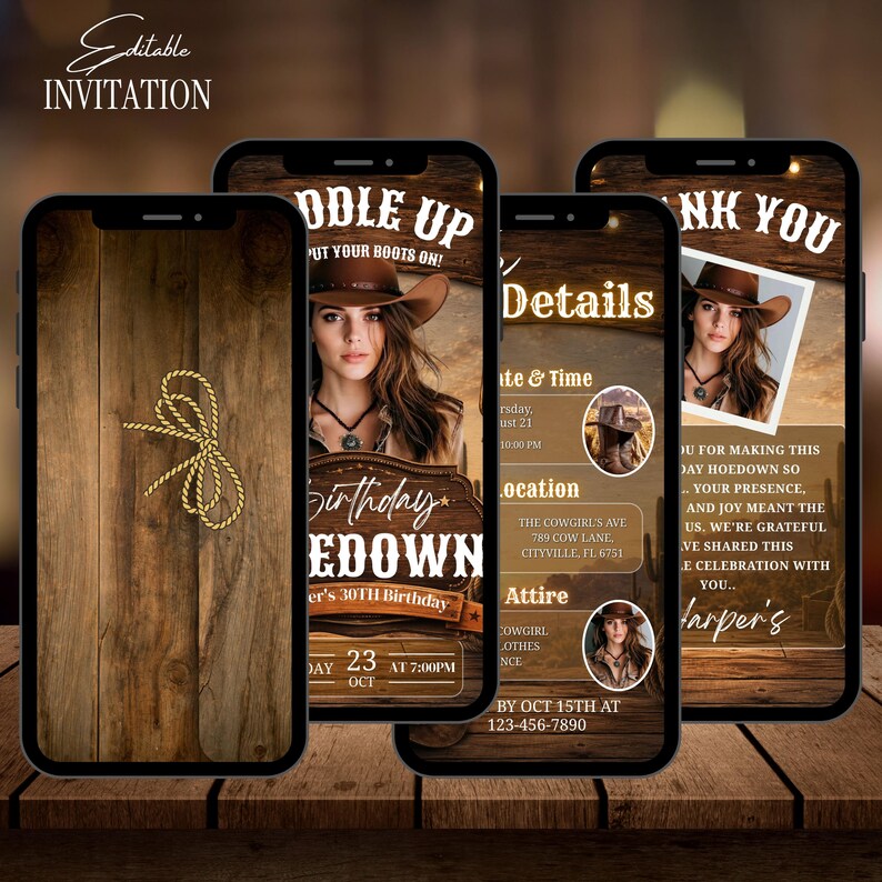 Digital Western Hoedown Birthday Party Invitation, Editable Cowboy ...