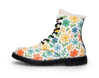 Wildflower Print High Top Sneakers | Hand-Drawn Floral Shoes | Colorful Boho Sneakers
