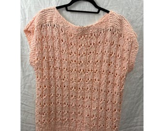 Handgebreide truivest dames medium perzik pointelle gehaakte mouwloze top