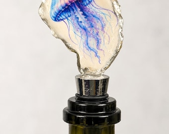 Jellyfish Oyster Shell Wine Stopper | Coastal Bar Decor, Beach House Gift