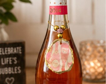 Oyster Shell Bottle Charm  | Champagne or Wine Decoration | Coastal Gift | Hostess Gift |  Handmade