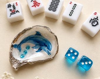 Dolphin Oyster Shell | Petite Mahjong Dice Dish | Coastal Gift | Handmade Trinket Tray