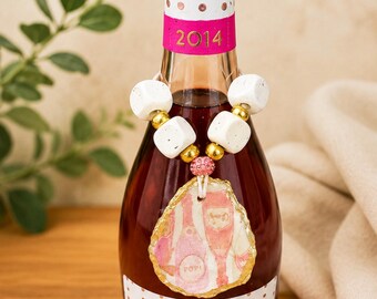 Oyster Shell Bottle Charm  | Champagne or Wine Decoration | Coastal Gift | Hostess Gift |  Handmade