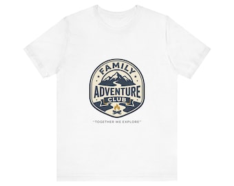 Family Adventure Club T-Shirt | Mountain Camping Badge, Outdoor Exploration Tee