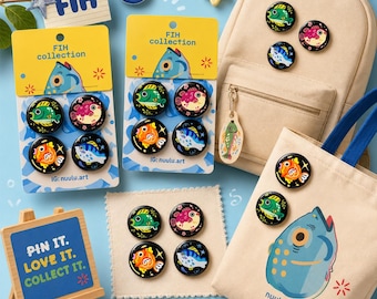 Conjunto de pines de peces adorables, conjunto de insignias de peces hechas a mano, pines de animales marinos, pines kawaii para mochilas, regalo para amantes de los peces, colección de 4 pines