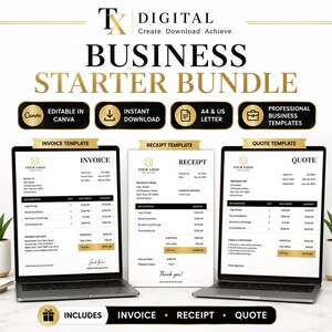 Small Business Bundle | Editable Canva Invoice, Receipt, Quote & Expense Tracker | Business Templates | Instant Download