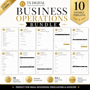 Business Operations Bundle | 10 Editable Canva Business Templates | Client Intake, Proposal, Estimate, Timesheet | Instant Download