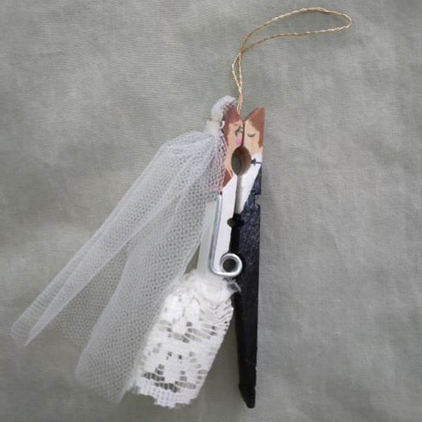 Clothespin Bridal bride groom Christmas Ornament