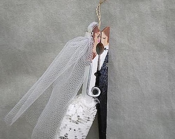 Clothespin Bridal bride groom Christmas Ornament