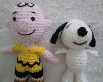 Charlie Brown Snoopy inspired crochet amigurumi dolls - Lot of 2