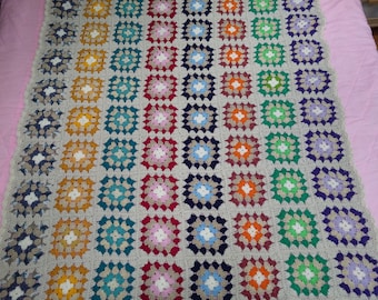 Handmade Crochet Beige granny square afghan 54" x 44" NEW!