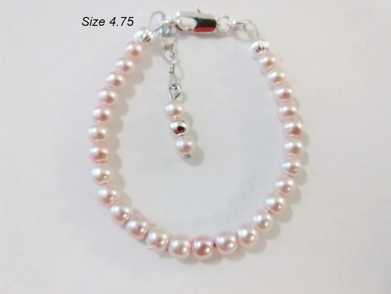 ChildrensNewbornToddler sterling silver filled or silver plated pink pearl bracelet