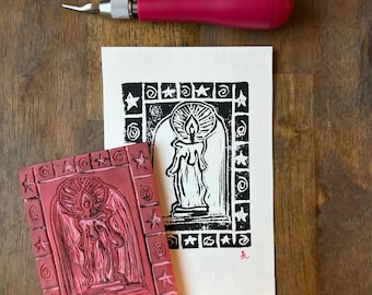 Linocut Original Art Print, Illuminate - Linocut Block Print 4x6”