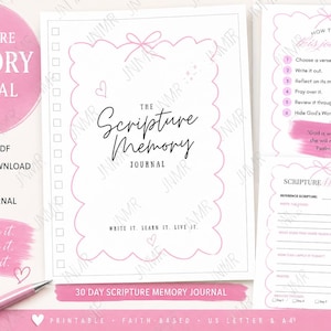 Scripture Memory Journal Printable/PDF | 30 Day Bible Memory Tracker | Christian Women's Bible Study Workbook
