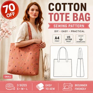 Cotton Tote Bag Sewing Pattern PDF | DIY Shopper Bag Pattern | Reusable Bag | S-M-L
