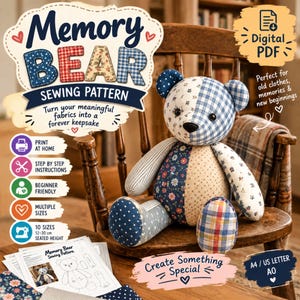 Memory Bear Sewing Pattern, 10 Sizes Keepsake Teddy Bear (PDF Download)