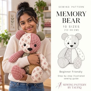 Patron de couture pour ours en peluche souvenir, 10 tailles (téléchargement PDF)