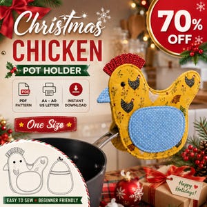 Chicken Oven Mitt Sewing Pattern PDF | Chicken Pot Holder Pattern | Hen Oven Mitt Pattern | Funny Kitchen Decor | Farmhouse Oven Mitt