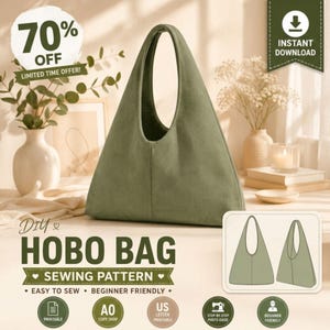 Hobo bag pattern sewing slouchy shoulder tote bag with lining and inner pocket | sewing project for beginners