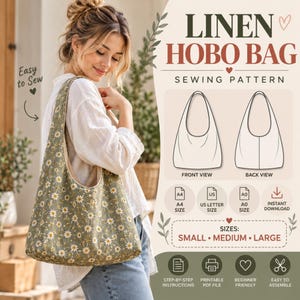 Boho Linen Hobo Bag Sewing Pattern | Slouchy Shoulder Tote (PDF Download)