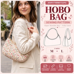 Naaipatroon voor een hobo-tas, schoudertas met rits, volledig gevoerd (PDF-download)