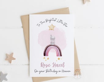 Tarjeta de cumpleaños celestial / Conejito arcoíris, recuerdo de la pérdida de un bebé, recuerdo de aniversario de un ángel
