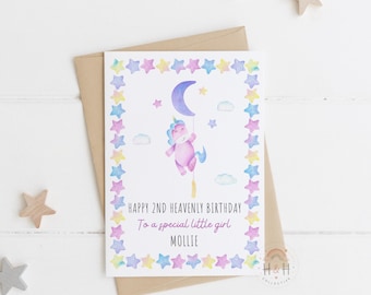 Cumpleaños en el Cielo / Tarjeta de Cumpleaños Celestial de Unicornio / Regalo de Recuerdo para la Pérdida de un Niño o Bebé / Personalizado