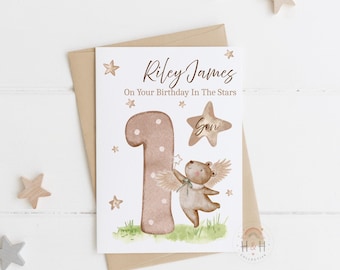 Tarjeta de cumpleaños personalizada con diseño de oso ángel / Pérdida de bebé en las estrellas / Aborto espontáneo / Aniversario de un ángel