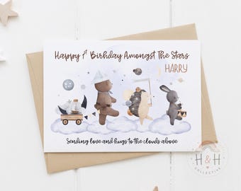Tarjeta de cumpleaños celestial, recuerdo de bebé ángel, estrellas celestiales