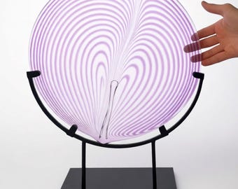 Kosta Boda Free Shipping Gunnel Sahlin Art Glass Charger Plate 35 cm | Swedish Studio Glass | Purple Striped Sculpture | Scandinavian Decor