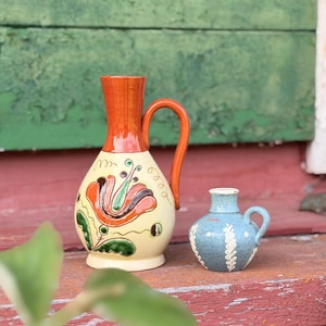 Antiek Zweeds keramisch duo – Ystad Keramik vaas & miniatuur Hven kan | Samengesteld Scandinavisch aardewerk