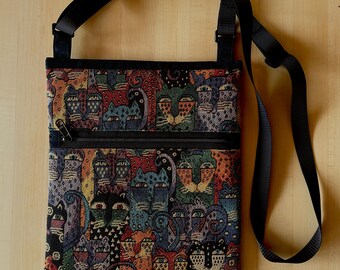 Laurel Burch Jungle Cats Tapestry Crossbody Bag: Handmade Travel Purse