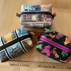 Boxy Zipper Pouch world currency Natl Parks Laurel Burch dogs 7.25&quot; x 5&quot; x 2.6&quot;